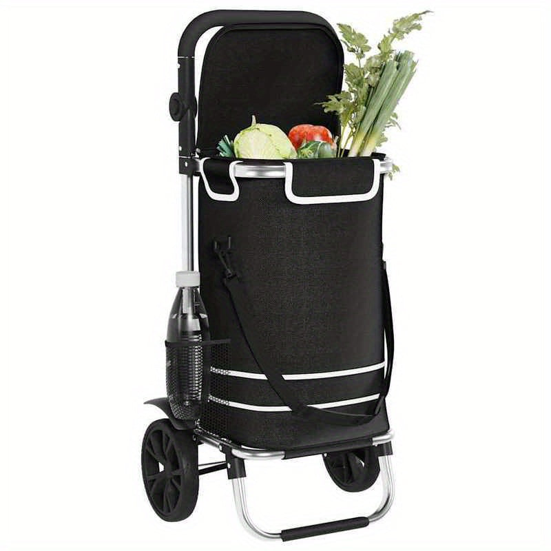 Outdoor shopping cart, shopping trolley with wheels and adjustable handle, black, 40L, durable and suitable for outdoor use, Shopping Trolley with Wheels And Bag, Large Shopping Cart with Wheels, Trolley Bags for Shopping, Fo