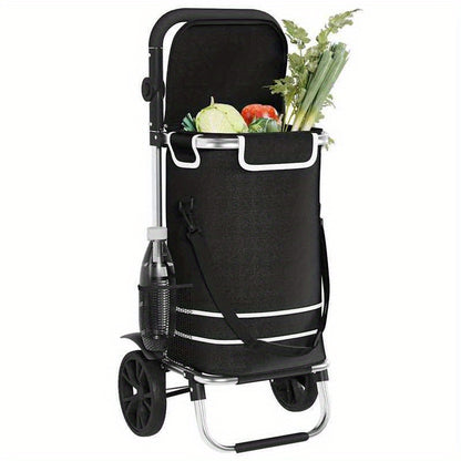 Outdoor shopping cart, shopping trolley with wheels and adjustable handle, black, 40L, durable and suitable for outdoor use, Shopping Trolley with Wheels And Bag, Large Shopping Cart with Wheels, Trolley Bags for Shopping, Fo