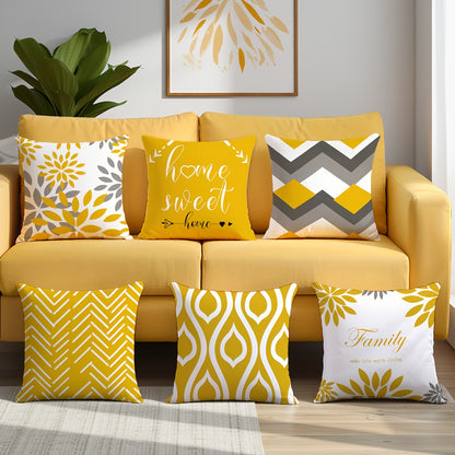 6pcs Modern Geometric & Floral Print Throw Pillow Covers, 44.96cm - Polyester, Machine Washable, Zip Closure - Ideal for Living Room, Bedroom, and Home Decor (Covers Only), Decorative Pillows | Contemporary Style | Zippered P