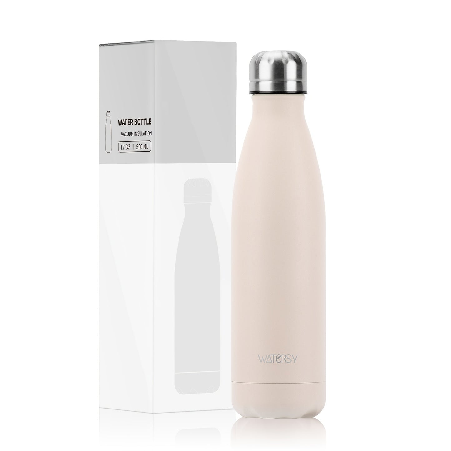 1pc WATERSY 17Oz/500Ml Outdoor Water Bottle 304 Stainless Steel Insulation for Heat Preservation And Cold Preservation with White Card And Silver Hot Stamping Box 2 Sealing Rings