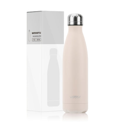 1pc WATERSY 17Oz/500Ml Outdoor Water Bottle 304 Stainless Steel Insulation for Heat Preservation And Cold Preservation with White Card And Silver Hot Stamping Box 2 Sealing Rings