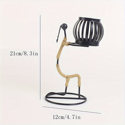 1pc Retro Iron Man Candle Holder, Creative Western Restaurant Candle Holder, Romantic Table Decoration Home Decor,Candle Holder,centerpiece,New Iron Art Candle Holder, Creative Hollow Candle Cup Table Candlelight, Western Can