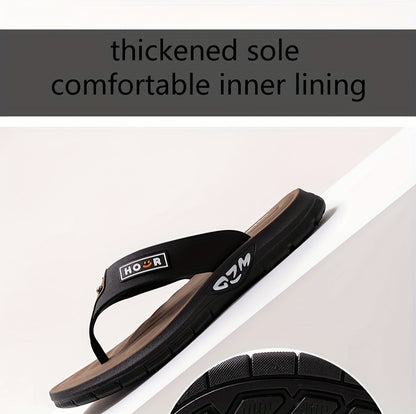Chinelo de dedo casual de verão para homem - Resistente a odores, antiderrapante, durável, com sola macia e tira ajustável, design castanho e preto para uso diário e ao ar livre, calçado de praia | Chinelo de dedo elegante | Sola em PVC durável, sandália