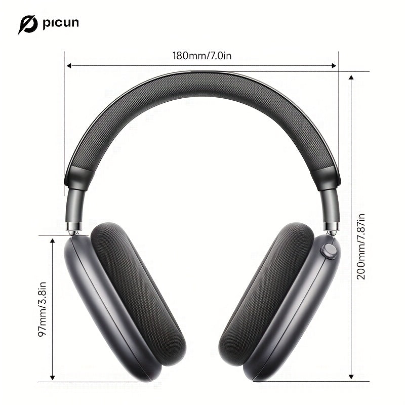 PICUN Wireless Headphones with Dynamic Head Tracking, -52dB ANC Noise Cancellation, 140Hrs Battery Life, Wireless 5.4, Wired/Wireless Switch, Double Connection & Multi-Mode Audio, Closed-back Design, Plastic Material, Compati