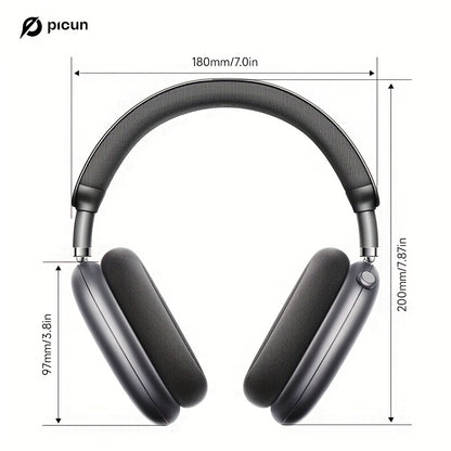 PICUN Wireless Headphones with Dynamic Head Tracking, -52dB ANC Noise Cancellation, 140Hrs Battery Life, Wireless 5.4, Wired/Wireless Switch, Double Connection & Multi-Mode Audio, Closed-back Design, Plastic Material, Compati
