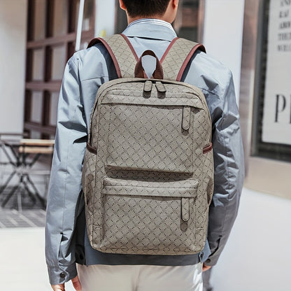 LUMG Men's Large Capacity 15.6-Inch Laptop Backpack with Multiple Compartments, Gray Geometric Design, Business & Travel Backpack for Work, School, or Father's Day Gift, Computer Backpack, Textured Finish