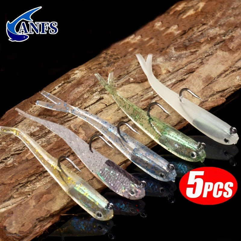 5pcs Premium Silicone Fishing Lures - Soft Artificial Bait with Sharp Hooks for Saltwater and Freshwater Fishing - Lifelike Design for Increased Catch Rates