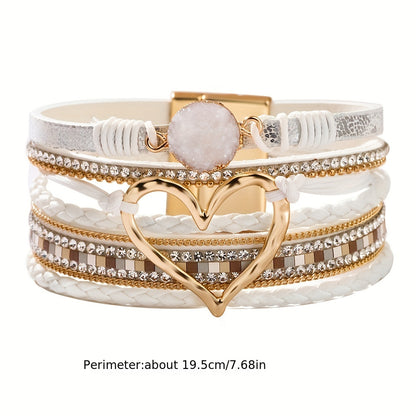 Bohemian Multi-layer Leather Bracelet Hand-woven Bracelet Golden Big Heart Ladies Fashion Bracelet