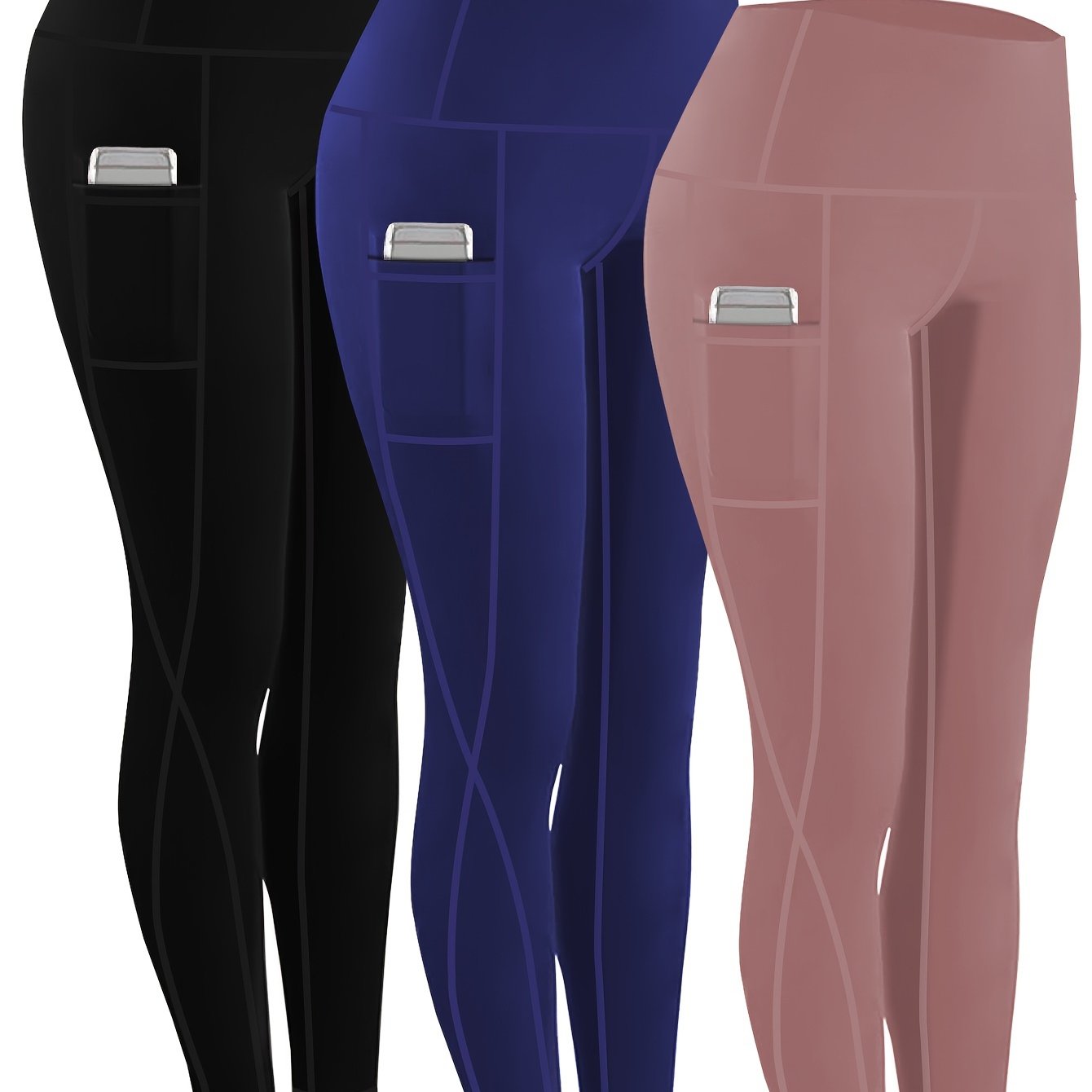 230g Women's Leggings Set of 3 High Waist Breathable with Pockets Compression Tights Multi-Color Suitable for All Seasons Daily Sports Fitness Yoga Shapewear