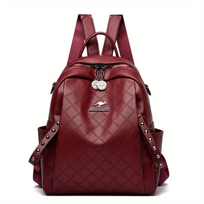 Women'S Quilted Backpack - Stylish Synthetic Travel & Casual Bag with Multiple Compartments, Adjustable Padded Straps, and Zipper Closure, Black/Red/Blue, Backpack for Travel, Secure Daypack, Quilted Texture, Synthetic Bag