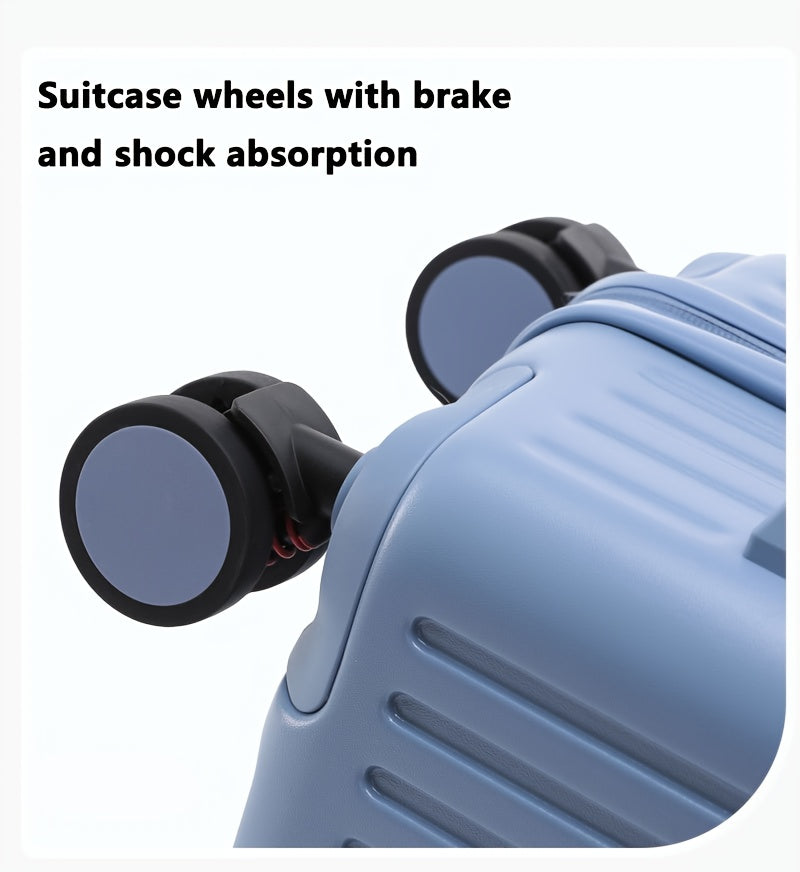 Hard Shell Spinner Luggage, Front Opening, Telescopic Handle, Durable ABS+PC Material, TSA Lock, Cup Holder, Shock Absorbing Wheels, Iron Pull Handle, No Electricity Required, No Print, for Travel