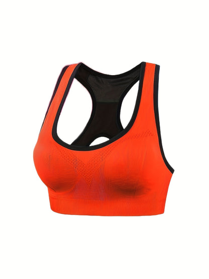 Women's High-Support Sports Bra with Removable Pads - Quick-Dry, Shockproof, Double-Layer Racerback Vest for Running & Fitness, Breathable Nylon-Elastane Blend, Non-See-Through, All-Season Activewear