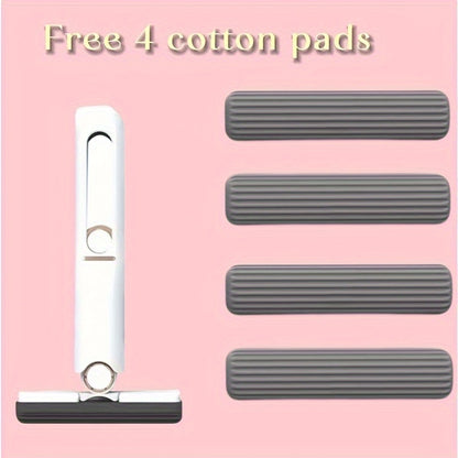 4pcs/1 Set Mini Mop with Self-Squeezing Mechanism - Portable, White Synthetic Fiber Cleaning Tool, Suitable for Home, Living Room, Bedroom, Furniture and Window Cleaning, Window Cleaning Tool | Modern Mini Mop | Compact Desig