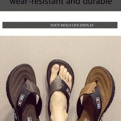 Chinelo de dedo casual de verão para homem - Resistente a odores, antiderrapante, durável, com sola macia e tira ajustável, design castanho e preto para uso diário e ao ar livre, calçado de praia | Chinelo de dedo elegante | Sola em PVC durável, sandália