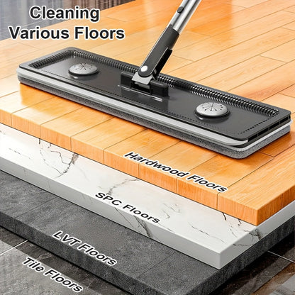 JOYBOS Advanced Lazy Mop Kit - Hand-Free Flat Mop with Scraper Bucket, Stainless Steel & Durable ABS Construction, 2 Washable Microfiber Pads for Living Room, Bathroom, Kitchen, Patio, Vinyl Wood & Tile Floors, No Electricity