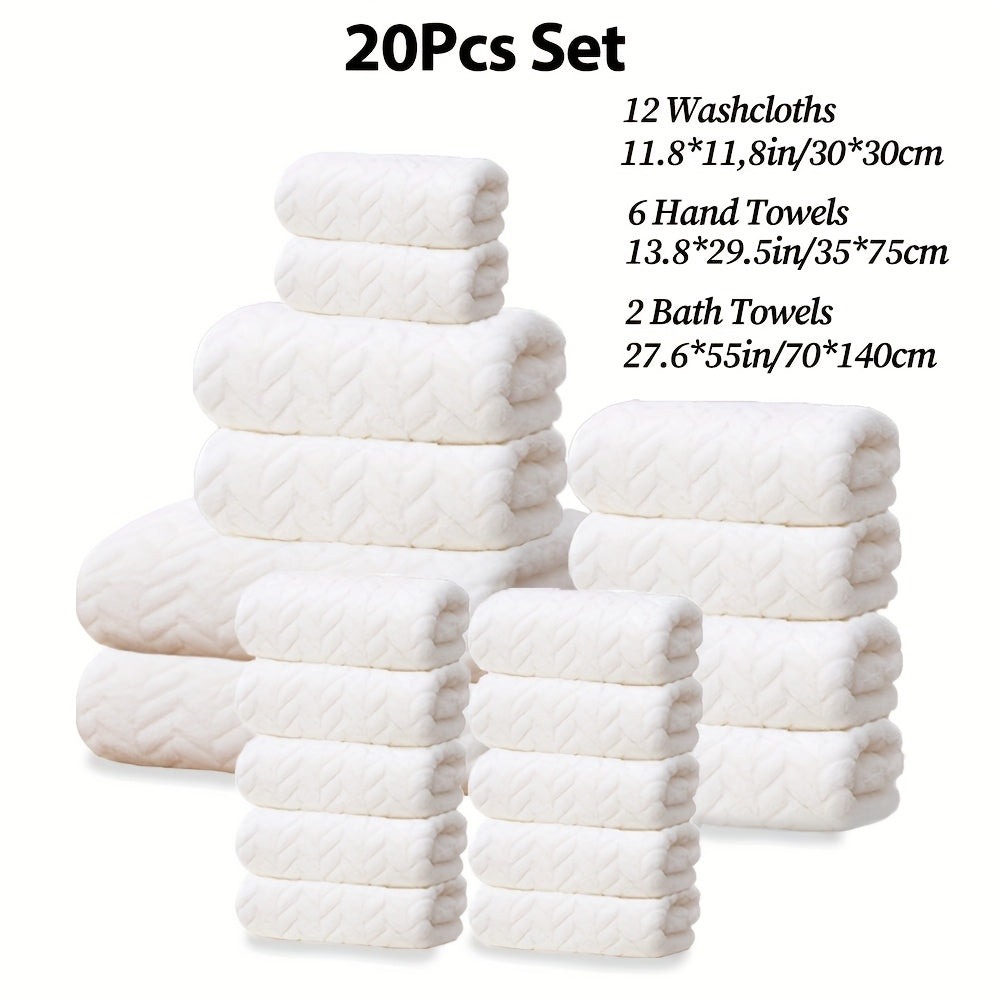 20pcs Bathroom Towel Set, Including 12 Wash Towels + 6 Towels + 2 Large Towels, Made of Microfiber, Multi-Color Available, Soft And Comfortable, with Lanyard Design, Suitable for Bathroom And Hotel, For Body, Face Towel, Bath