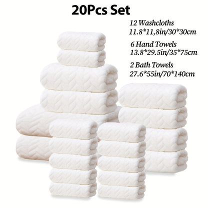 20pcs Bathroom Towel Set, Including 12 Wash Towels + 6 Towels + 2 Large Towels, Made of Microfiber, Multi-Color Available, Soft And Comfortable, with Lanyard Design, Suitable for Bathroom And Hotel, For Body, Face Towel, Bath