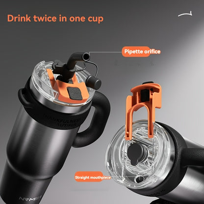 Garrafa de água NRMEI de aço inoxidável de 1,2 litros com pega - Boca dupla - À prova de fugas - Adequada para suportes de copos de automóvel