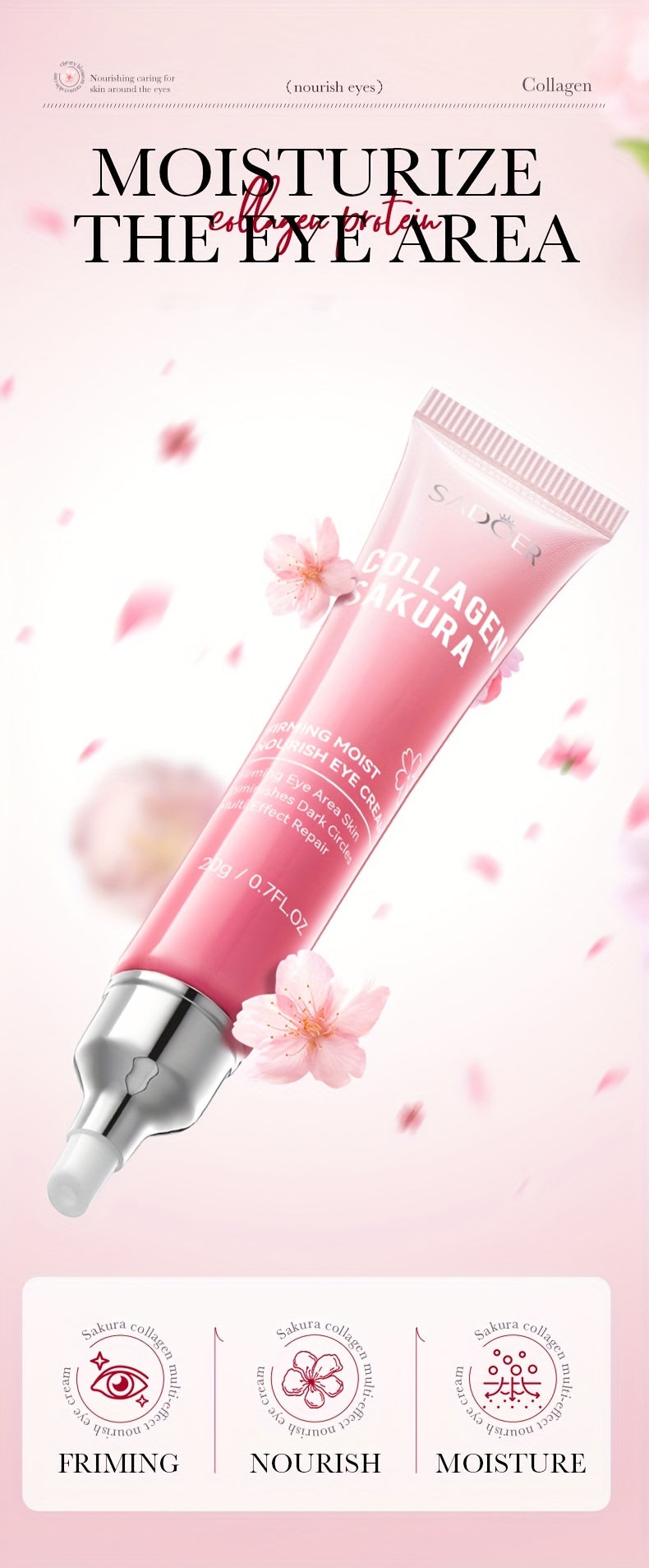 [Top-Rated] Sakura Collagen Eye Cream - 20g, Hydrating & Firming, Reduces Dark Circles & Wrinkles, for All Skin Types, Hypoallergenic with Hyaluronic Acid, Caffeine & Ceramides, Moisturizing & Anti-Aging,, Suitable for Sensit