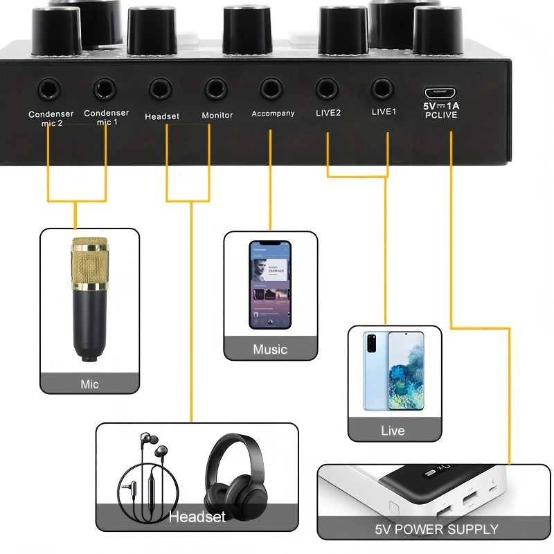 Podcast equipment package, V8s audio interface, two microphones, desktop version, wired microphone, with integrated live sound card and BM800 condenser microphone, podcast microphone, very suitable for recording, broadcasting