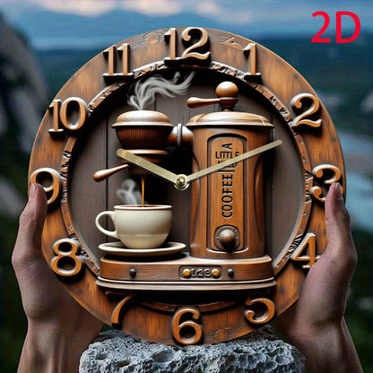 1pc Silent Non-Ticking Wall Clock - Modern Coffee Shop Decor with Espresso Machine Design, Battery-Powered (AA Not Included) - Acrylic Round Clock for Living Room, Kitchen, Cafe - Easy-to-Read Black Hands & Brown Face - Perfe