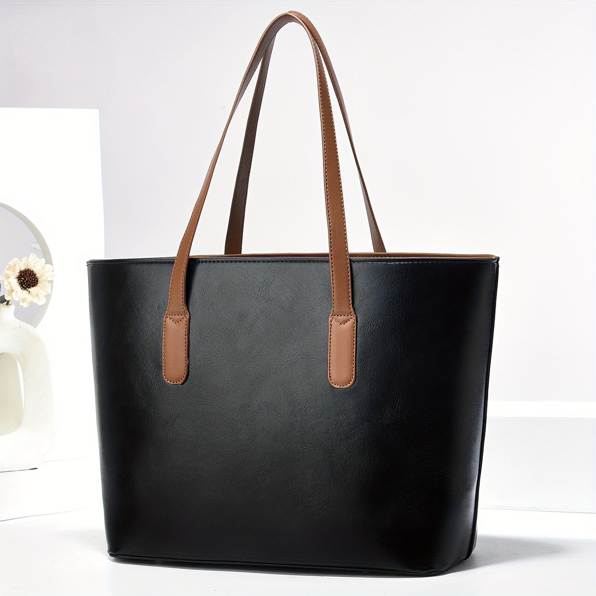 Large Capacity Vintage-Style Synthetic Tote with Fixed Shoulder Strap, Zipper Closure & Polyester - Coffee Brown, Multiple Pockets, Adjustable Shoulder Strap, Hand Washable - Ideal for Everyday Use, Small Purse