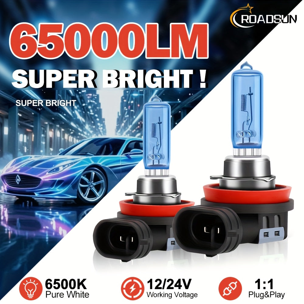 ROADSUN 2pcs 9005/HB3 9006/HB4 H1 H11 H7 H9 H4 LED Headlight Bulbs, Super Bright 6500K White, 800% Brightness Plug & Play High Low Beam for Cars, Trucks, SUVs, Truck Lighting Solution, Without Battery