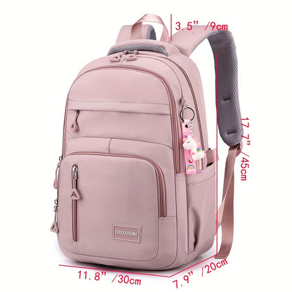 Large Capacity Double Shoulder Bag, Solid Color Fashion Casual Nylon Laptop Backpack with Adjustable Straps, Women's Stylish Versatile Cute Schoolbag