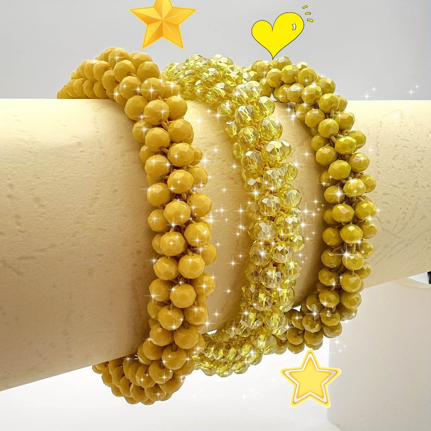 Esbbela 3pcs Bracelet Set Holiday Gift Beaded Artificial Crystal Stackable Strap Set with Elasticity Suitable for Women Men 16.51-20.32 cm Daily Vacation