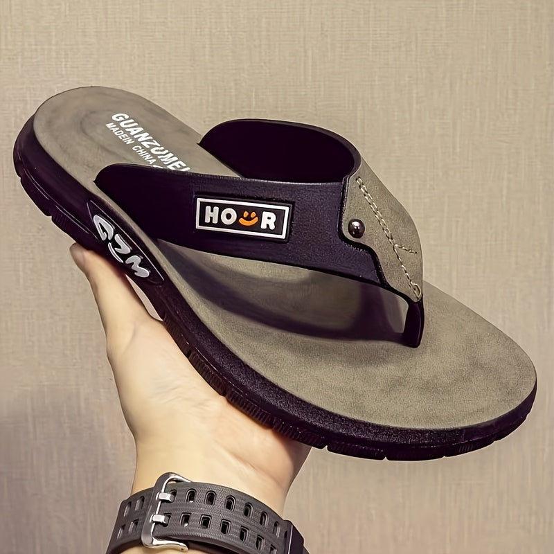 Chinelo de dedo casual de verão para homem - Resistente a odores, antiderrapante, durável, com sola macia e tira ajustável, design castanho e preto para uso diário e ao ar livre, calçado de praia | Chinelo de dedo elegante | Sola em PVC durável, sandália