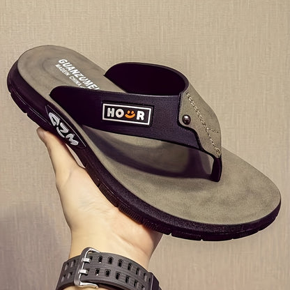 Chinelo de dedo casual de verão para homem - Resistente a odores, antiderrapante, durável, com sola macia e tira ajustável, design castanho e preto para uso diário e ao ar livre, calçado de praia | Chinelo de dedo elegante | Sola em PVC durável, sandália