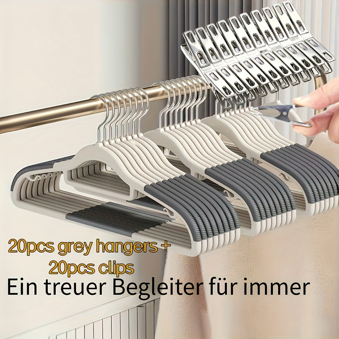 LDQ- 40pcs Set Non-slip Plastic Hangers + Stainless Steel Clips, Strong and Durable, 360° Heavy-Duty Rotating Hook Hanger, Four Seasons Home Clothes Drying and Storage and Organization, Suitable for Bedroom, Bathroom, Hom, R