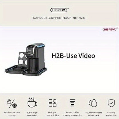 Máquina de Café HiBREW 5 em 1: Espresso, Cappuccino, Latte, Café Coado, Cápsulas e Café Moído com Cápsulas ESE/NS/DS/K-Cup, Sistema de 1450W, Funcionamento Semi-automático, Ficha Europeia (220-240V), Máquina de Café, Café Expresso