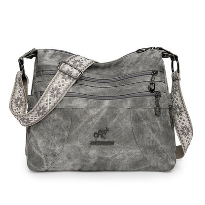 Women'S Retro Bohemian Crossbody Bag with Adjustable Strap - Solid Color Olive Green Tote Handbag, Large Capacity for Everyday Use, Golden-Tone Hardware & Zipper Closure, Purse Crossbody