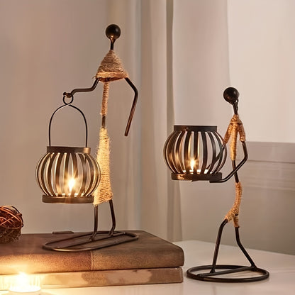 1pc Retro Iron Man Candle Holder, Creative Western Restaurant Candle Holder, Romantic Table Decoration Home Decor,Candle Holder,centerpiece,New Iron Art Candle Holder, Creative Hollow Candle Cup Table Candlelight, Western Can