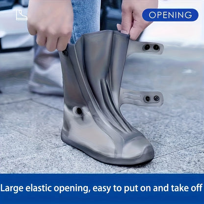 Waterproof Silicone Shoe Covers - Anti-Slip Reusable Foldable Boot Protectors with Double Button Design & Thick Sole for Rainy Snowy Weather, Unisex for Men & Women, Rain Shoe Cover, Rainy Day Essentials, Snow Protection Foot