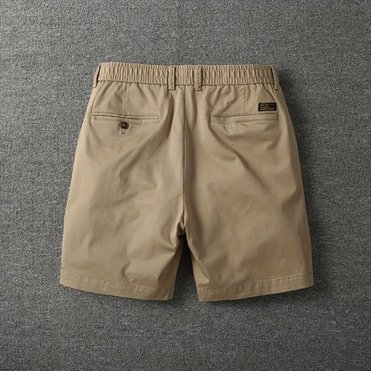Men's Summer Micro-Elastic Casual Shorts - Four-Tenths Length, Olive Green, Mid-Rise Waist, Elastic Waistband, Side Pockets, Lightweight & Breathable for Casual Attire