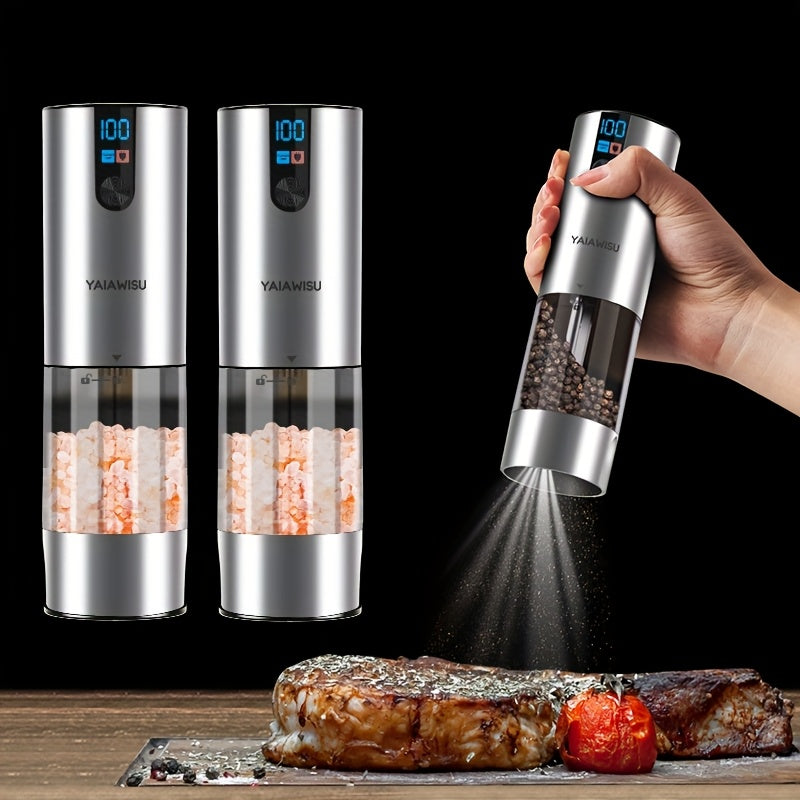 Conjunto de Moedores Elétricos de Sal e Pimenta - Moinho Pequeno para Uso Doméstico com Carregamento USB e Visor LCD - Moinho de Pimenta com Ajuste de Granulometria, Ideal para Cozinhas Domésticas, Restaurantes e Churrascos ao Ar Livre