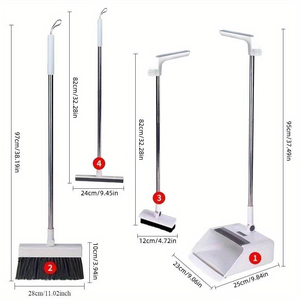 Conjunto de Vassoura e Pá de Lixo Dobráveis ​​4 em 1 - Plástico Durável, Design Fácil de Guardar para Limpeza Doméstica - Ideal para Cozinha, Casa de Banho e Pavimentos de Quartos - Inclui Rodo de Água, Não Necessita de Vassoura.
