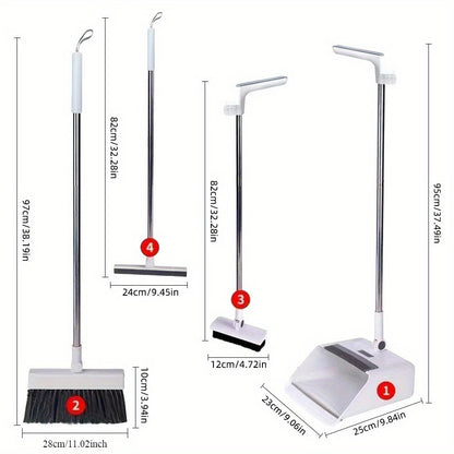 Conjunto de Vassoura e Pá de Lixo Dobráveis ​​4 em 1 - Plástico Durável, Design Fácil de Guardar para Limpeza Doméstica - Ideal para Cozinha, Casa de Banho e Pavimentos de Quartos - Inclui Rodo de Água, Não Necessita de Vassoura.