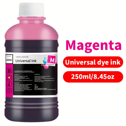Dye Ink Cartridge Filling for Canon, Epson, HP, and Brother Printers - 250ml/8.45oz Universal Ink Cartridge with 4 Color Options (Black, Blue, Pink, Yellow) for HP 301XL, 302XL, 305XL, 304XL, PG-545, CL-546, 245, 246, 745 - H