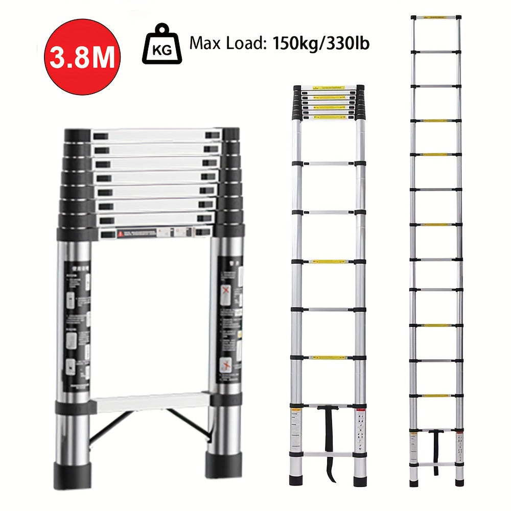 150kg Stainless Steel Ladder, 5m 4.4m 3.8m 3.2m 2.6m Telescopic Folding Ladder, Portable Safety Ladder, Suitable for Renovation And Maintenance, Garden Pruning, Orchard Picking, Warehouse Stocking, Ladder for Home, A Shape Ad