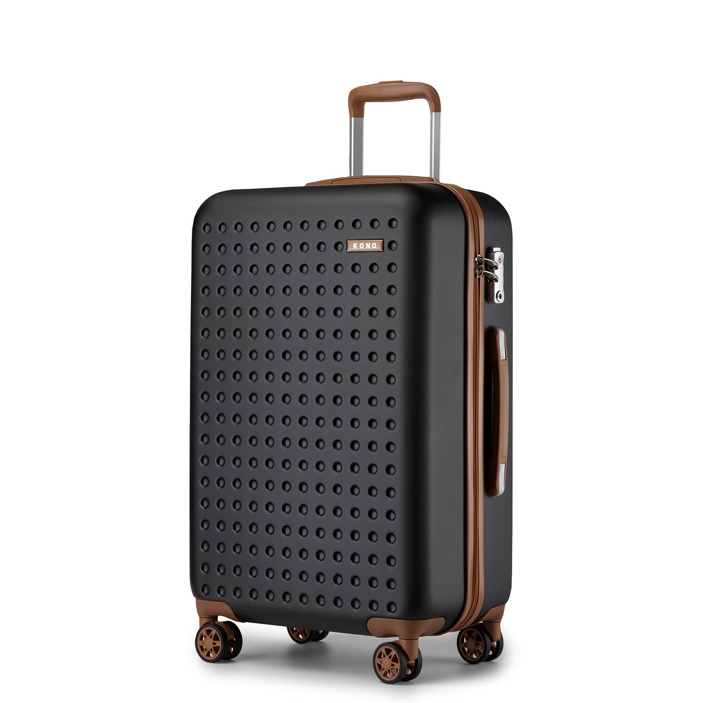 Kono Lightweight Hard-Shell ABS+PC Checked Luggage Suitcase with 360° Spinner Wheels, Built-In TSA Lock & Aluminum Frame - Multi-Size Options, Black & Brown Travel Suitcase with Retractable Handle, Durable Airline- Carry-On