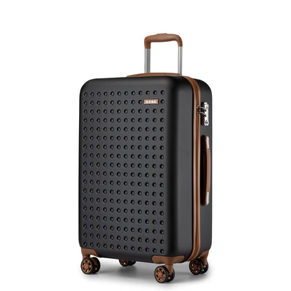 Kono Lightweight Hard-Shell ABS+PC Checked Luggage Suitcase with 360° Spinner Wheels, Built-In TSA Lock & Aluminum Frame - Multi-Size Options, Black & Brown Travel Suitcase with Retractable Handle, Durable Airline- Carry-On
