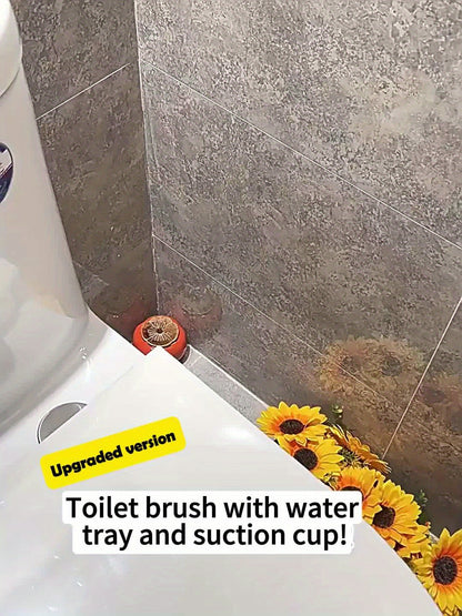 Vacuum Suction Cup Toilet Brush Wall-Mounted Set, 1 Style with 2 Options, Splashproof Base and Angled Head for Hard-to-Reach Areas - No Drilling Required Bathroom Storage Solution Universal Fit on Tiles & Glass