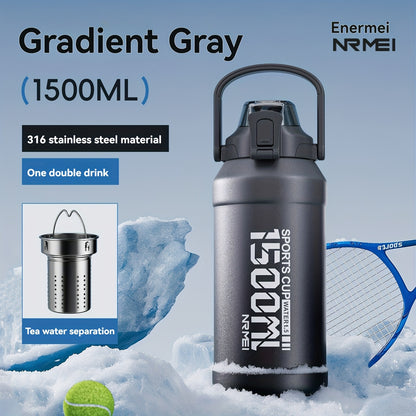 NRMEI Insulated Water Bottle with Straw, Double-Wall Vacuum Stainless Steel Thermos with Handle, Perfect for Sports and Gym Use