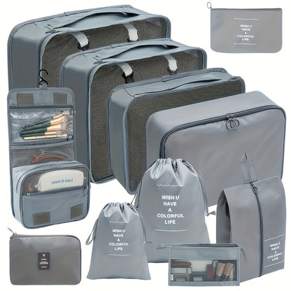 11pcs Solid Color Packing Cubes for Suitcases, Travel Luggage Packing Organizer Bags, with Laundry Bags, Compression Storage Shoe Bags, Clothing Underwear Bags, etc