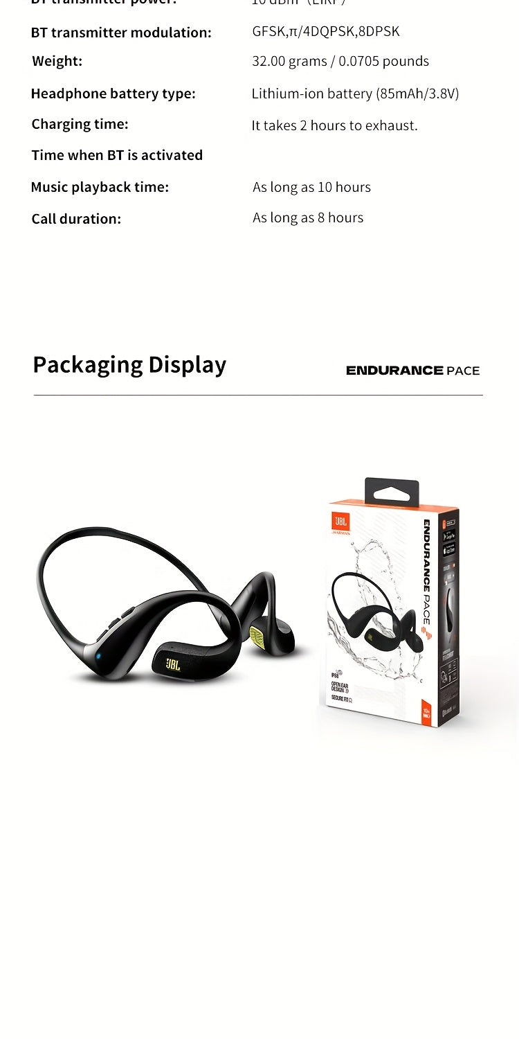 JBL PACE True Wireless Open-fit Sports Earphones, ear-hook style for running and exercise, ultra-long battery life, essential for outdoor hiking and travel, comfortable to wear, built-in microphone, enhanced bass headphones,