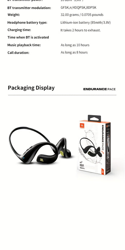 JBL PACE True Wireless Open-fit Sports Earphones, ear-hook style for running and exercise, ultra-long battery life, essential for outdoor hiking and travel, comfortable to wear, built-in microphone, enhanced bass headphones,