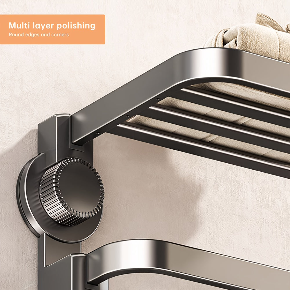 A Multifunctional Foldable Towel Rack with 1 Suction Cup, Including 2 Bases And 7 Hooks, a Space-Saving Towel Storage Rack, Suitable for Bathrooms And Balconies, Gray in Color, No Drilling Required to Change Its Position, Tow